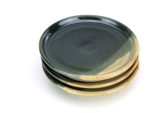 Custom Made Pond And Sencha Plates Dishes Saucers Set Of 3 Black And Yellow Green Wheel Thrown Ceramic Pottery