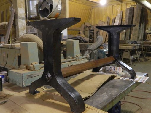 Custom Made Black Walnut Slab Table With Hand Hammered Industrial Base