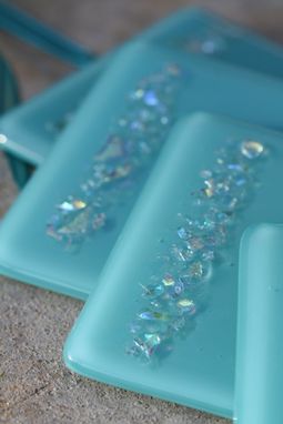 Custom Made Turquoise Glass Coasters In Set Of 4