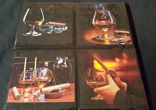 Custom Made Cigars & Cognac Ceramic Tile Drink Coaster Set