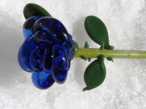 Custom Made Cobalt Blue Glass Rose Ornament "Blue Forever''