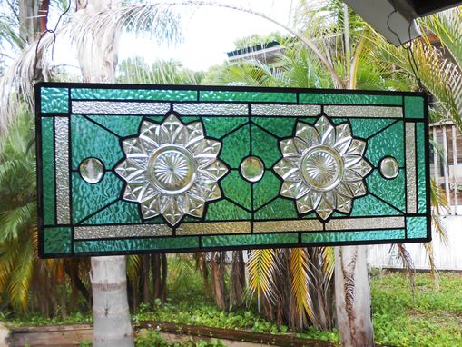 Custom Made Depression Glass Petal Pattern, Stained Glass Plate Panel, Stained Glass Transom Window