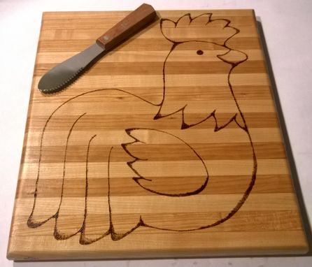 Custom Made Maple And Cherry Cutting Board With Rooster Engraving