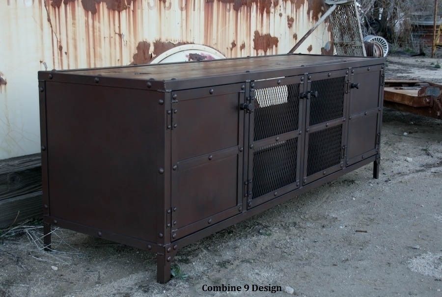 Buy Hand Made Media Console, Credenza, Buffet, Industrial, Mid Century