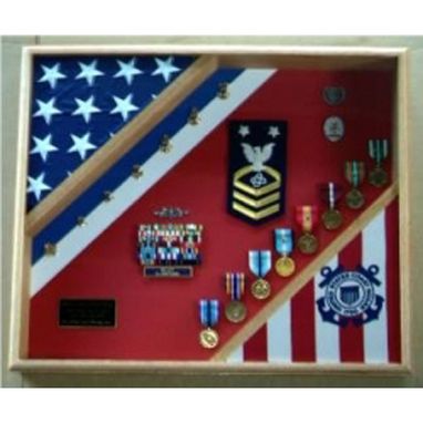 Custom Made Uscg Cutter Shadow Box, Uscg Flag And Medal Display Frame