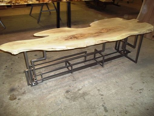 Custom Made Live Edge Locust Top And Custom Tigged Metal Base Coffee Table With Two End Stands One Of A Kind.