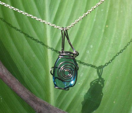 Custom Made Blue Glass Wire-Wrapped Pendant
