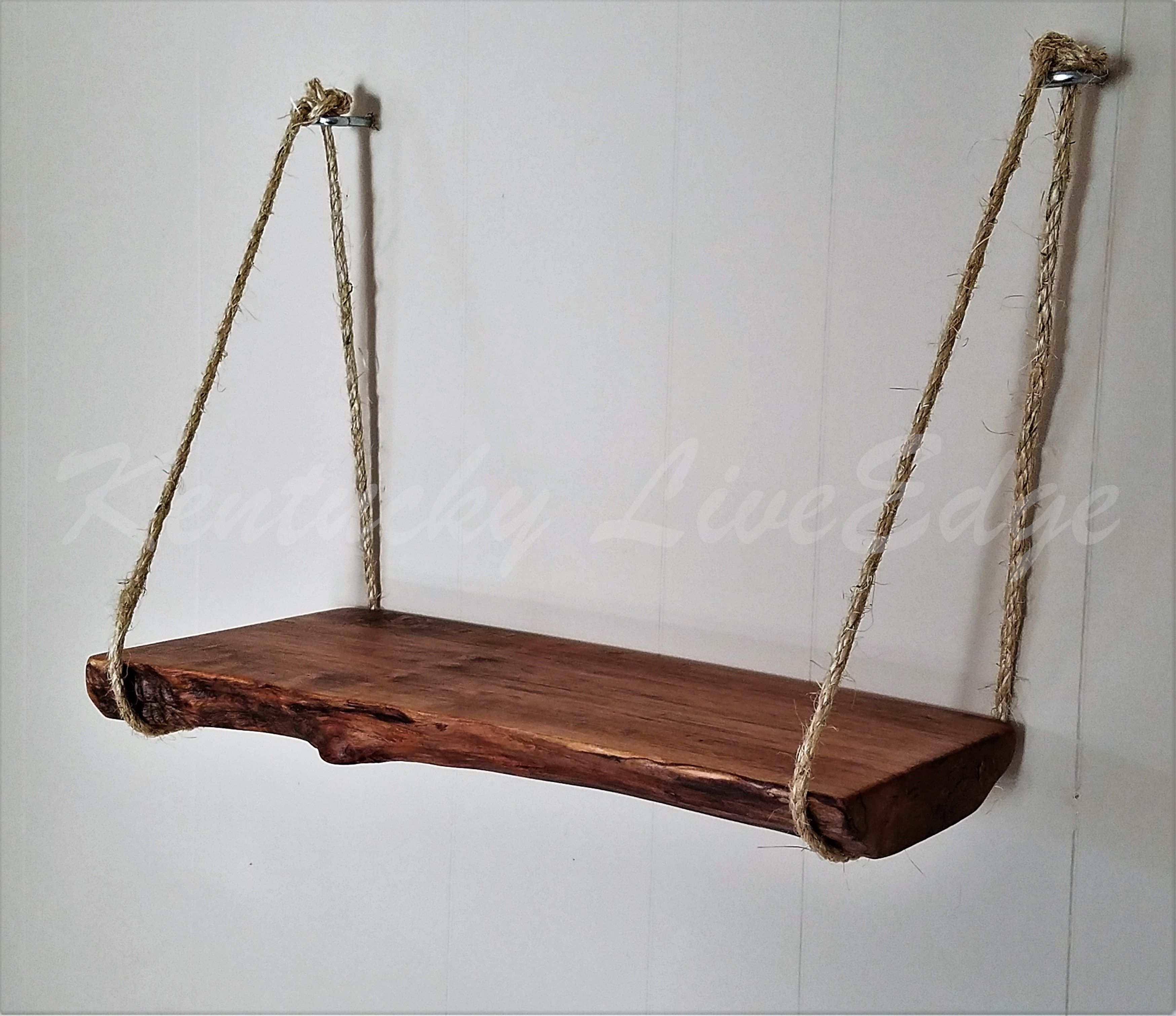 Hand Crafted Hanging Shelf Natural Wood Live Edge Shelf Big Leaf Maple Solid Wood Shelving