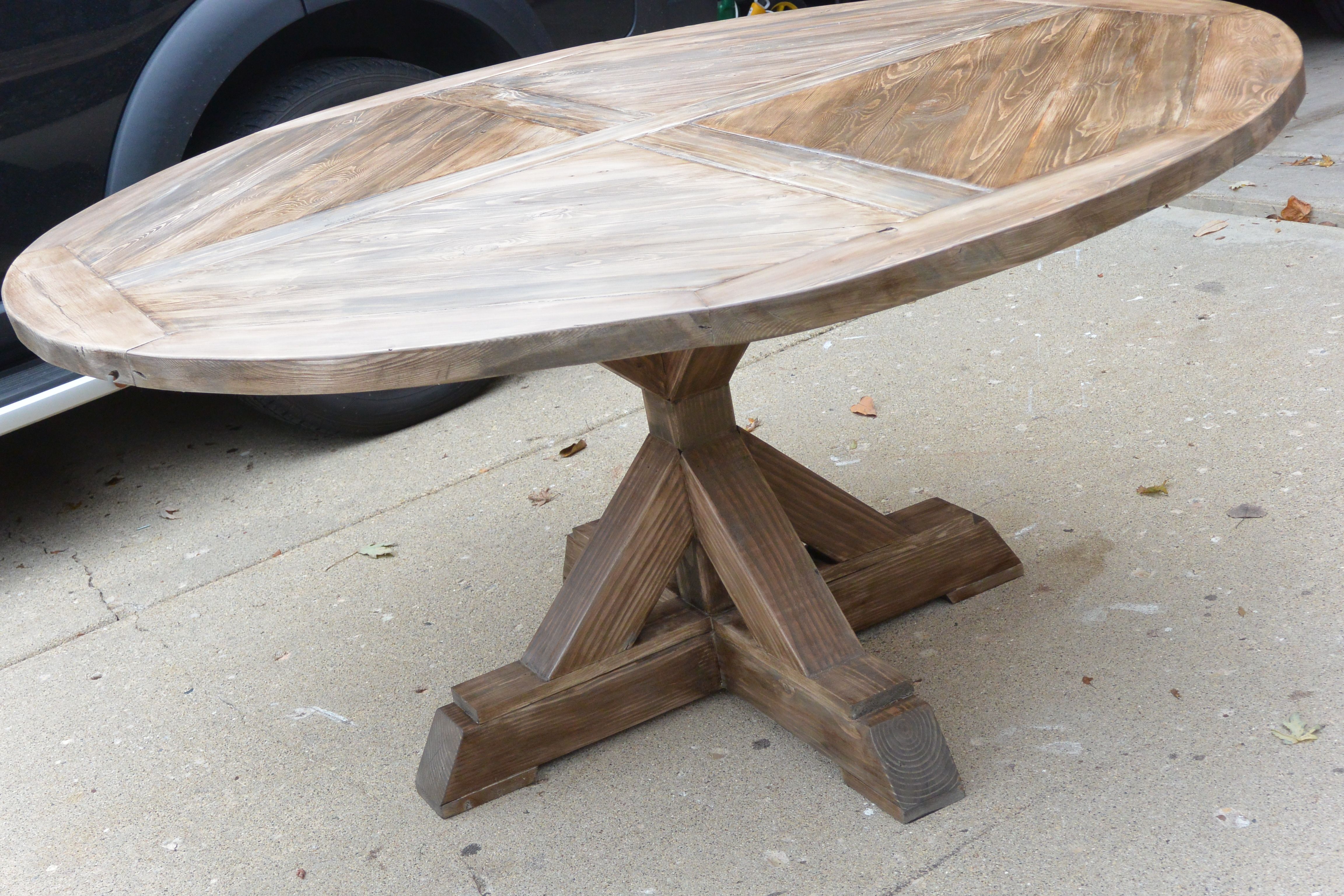 Buy Hand Crafted Rustic X Base Pedestal Table, made to order from Woodtiquery