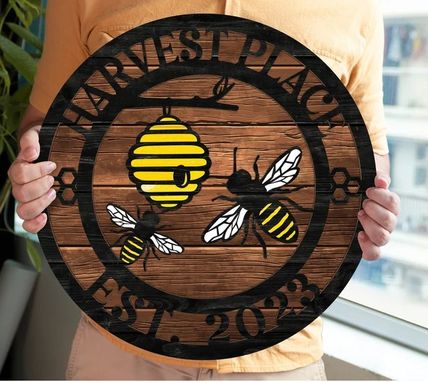 Custom Made Personalized Bee Welcome Family Name 2-Layer Wood Sign