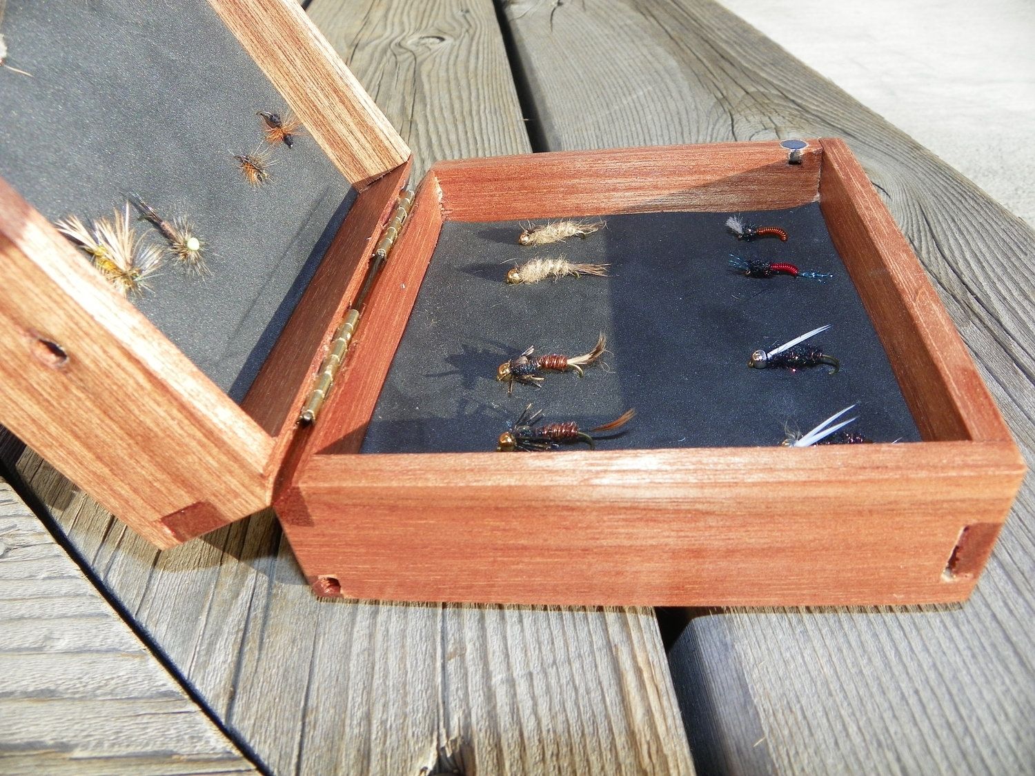 Hand Crafted Fly Fishing Boxes With Fly Selection Made From Reclaimed