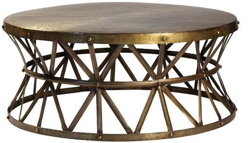 Custom Made Bruce Hammered Steel Round Cocktail Table