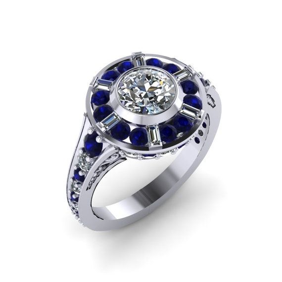Buy a Custom R2d2 Inspired Halo Engagement Ring 14 Karat White Gold