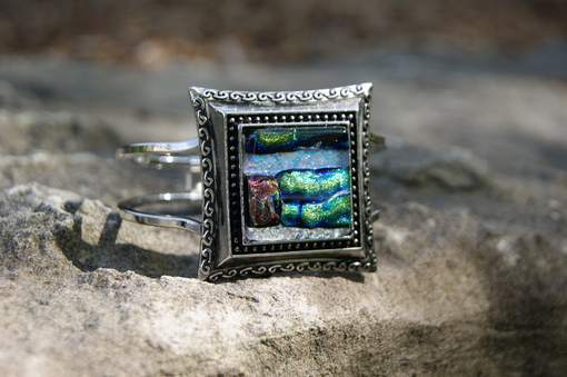 Custom Made Hinged Dichroic Glass Cuff Bracelet