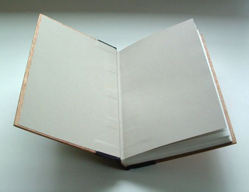 Custom Made Handmade Book, Bound In Leather And Wood, With Original Block Print Art On Cover