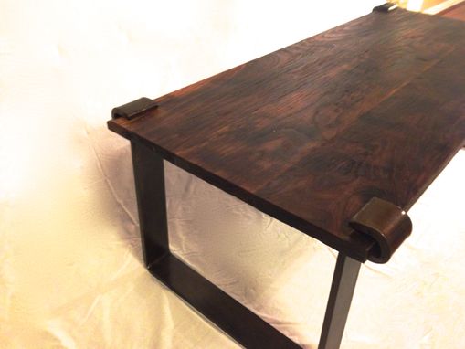 Custom Made Hand Made Rustic Walnut And Black Iron Coffee Table