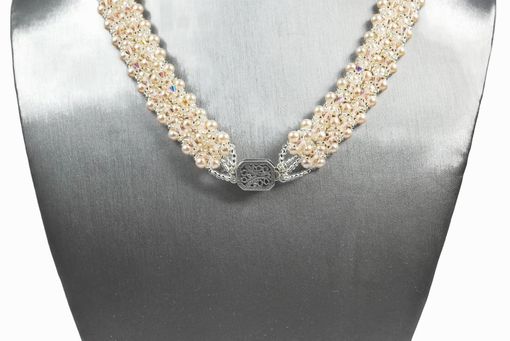 Custom Made Creamrose Pearl And Crystal Bridal Necklace