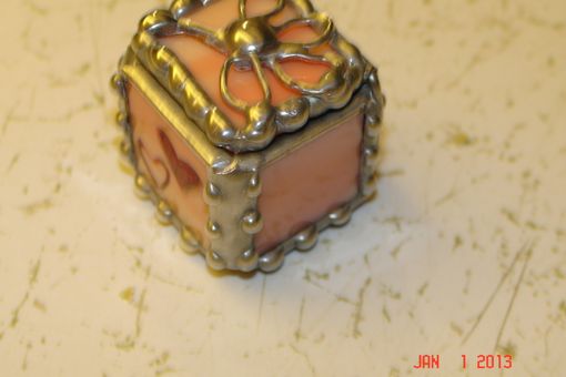 Custom Made 3/4 X 3/4 X 3/4 Tiny Ring Stained Glass Box In Creamy Orange And White With Etched Hearts