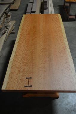 Custom Made Live Edge Dining Table - Bookmatched, Curly Cherry Top With Trestle Base