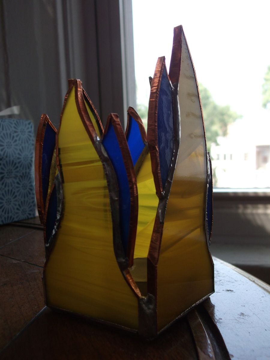 Custom Stained Glass Tealight Candle Holder Set by Welhouse Glass And