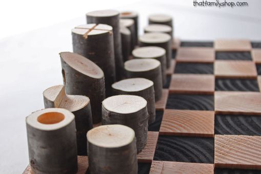 Custom Made Modern, Minimalist Rustic Chess Set, Wood Log Branch Pieces