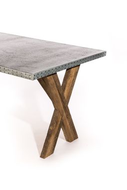 Custom Made Zinc Table  Zinc Dining Table - The Reclaimed X Base Trestle Zinc Top Dining Table