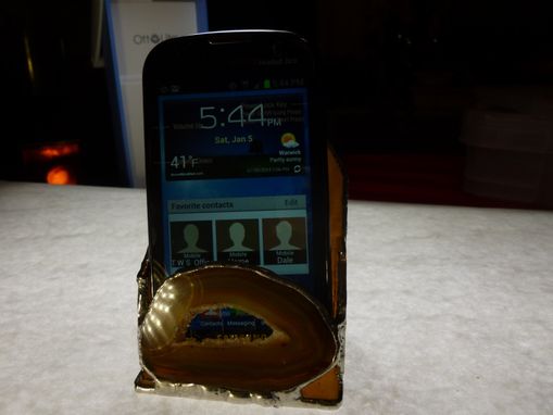 Custom Made Amber Brown Upright Stained Glass Businedd Card Holder Or Ipod Dock