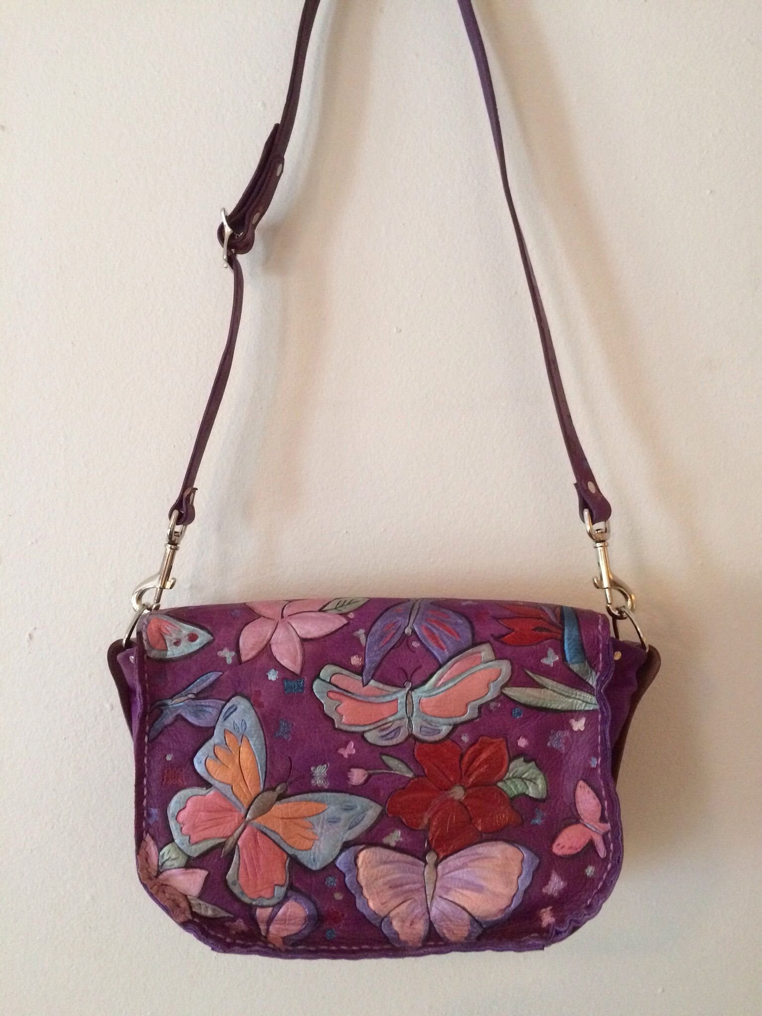 Buy Hand Crafted Purple Leather Butterfly Purse With Hawaiian Flowers