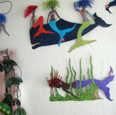 Custom Made Handmade Upcycled Metal Mermaid Swimmer Wall Art Sculpture