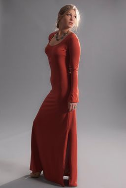 Custom Made Red Hot Chili Maxi Dress In Soy/Organic Cotton Jersey Knit - Amber/Red/Orange -