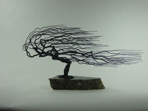 Custom Made Small Windswept Wire Bonsai Tree Sculpture