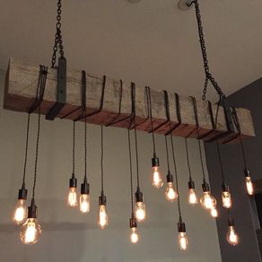 Edison Bulb Lamps Pendant Lights Sconces Chandeliers Reclaimed Barn Beam Chandelier Light Fixture Modern Rustic Restaurant Bar Lighting By
