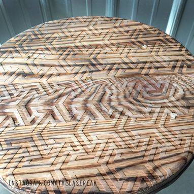 Custom Made Laser Engraved Oak & Steel Stool