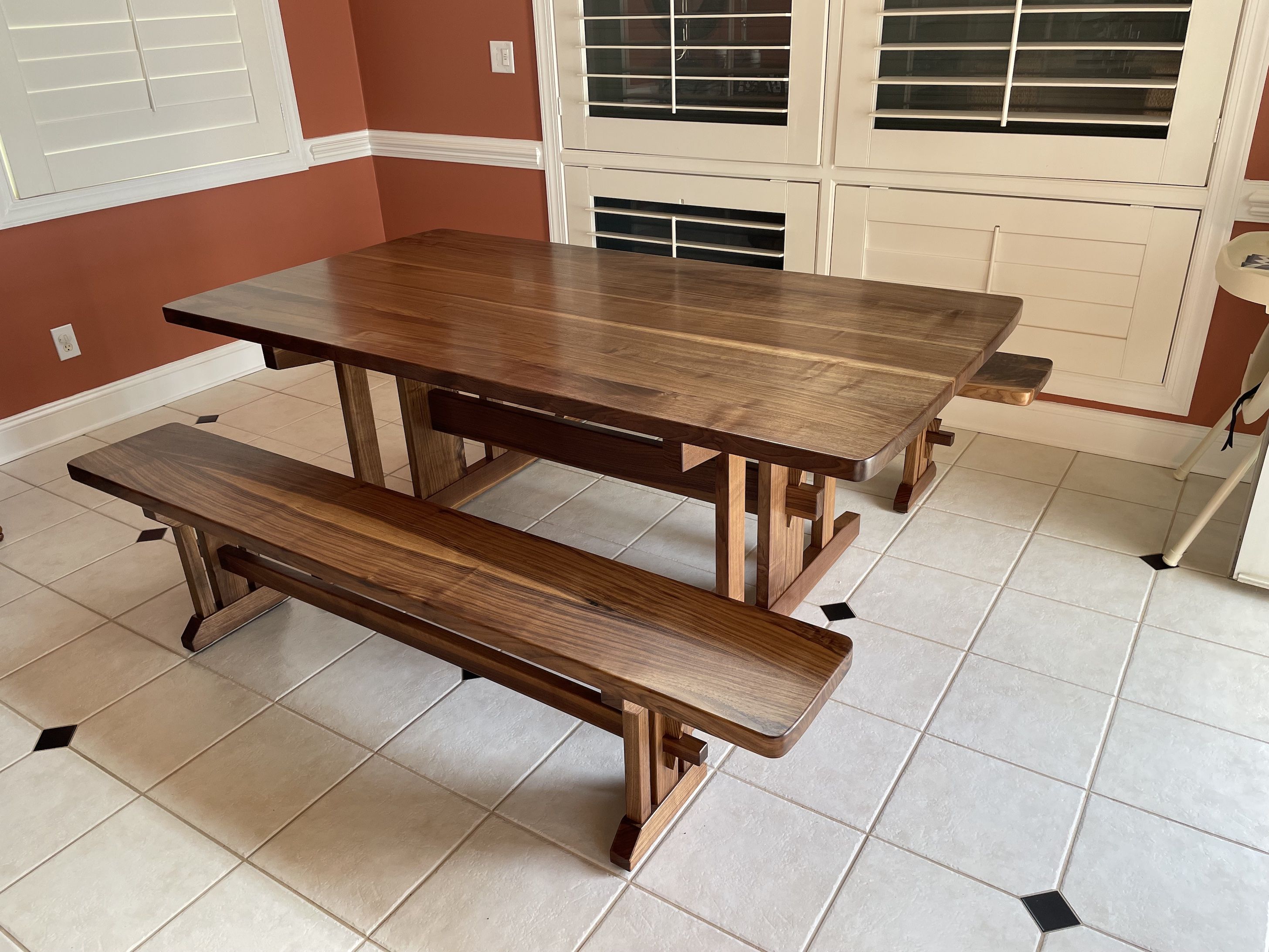 Buy Custom Made Walnut Table And Benches, made to order from Todrin ...