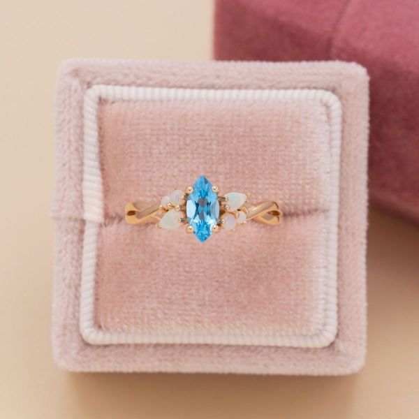 Irradiated blue topaz gives a bright, light blue.