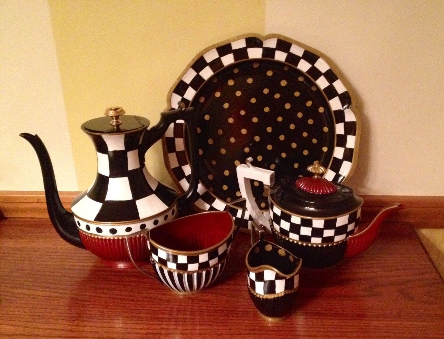 Hand Made Custom Hand Painted Silver Tea Set Teapot Whimsical Art by