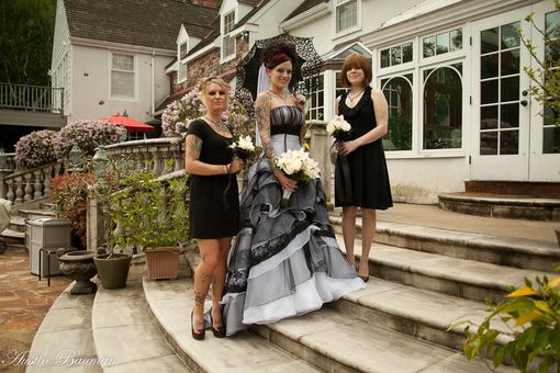 Custom Made Sensational Gothic Wedding Dress In Black And White