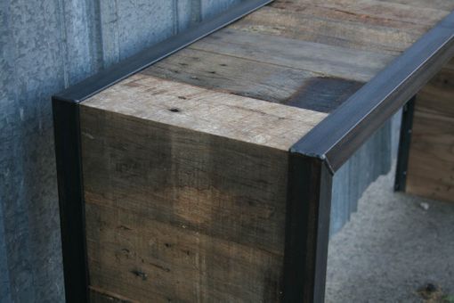 Custom Made Rustic Reclaimed Wood Console Table. Vintage Industrial Sofa Table. Minimalist Steel And Wood Furn.
