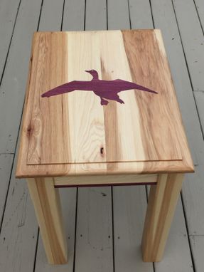 Custom Made Custom End Table- Hickory With Purple Heart Waterfowl Inlay And Accents