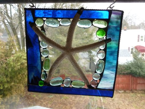 Custom Made Shell Starfish Stained Glass Mixed Media Panel