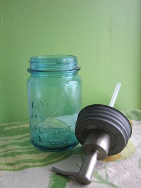Custom Made Blue Mason Ball Pint Jar Upcycled Soap Dispenser