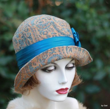 Custom Made 20'S Flapper Great Gatsby Cloche Hat In A Floral Tapestry Fabric