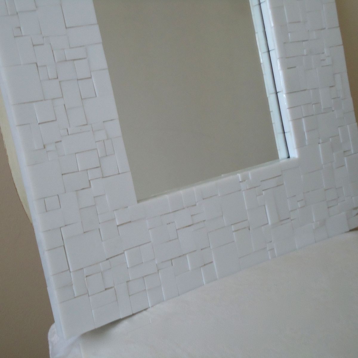 Buy Custom Made Mosaic Decorative White Wall Mirror With 3 Flowers, made to order from Live In