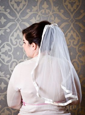 Custom Made Meredith - Vintage Style Upcycled 1960s Mod Handmade Satin Ribbon Trimmed Veil With Bow