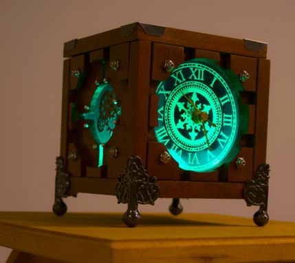 Custom Made Customized Lighted Wood Steampunk Box Portal Cube Clock