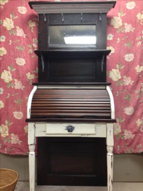 Custom Made 30" Wide Roll Top Desk Mounted To Vintage Solid Wood Door