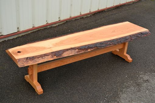 Custom Made Live Edge Cherry Bench With Trestle Base