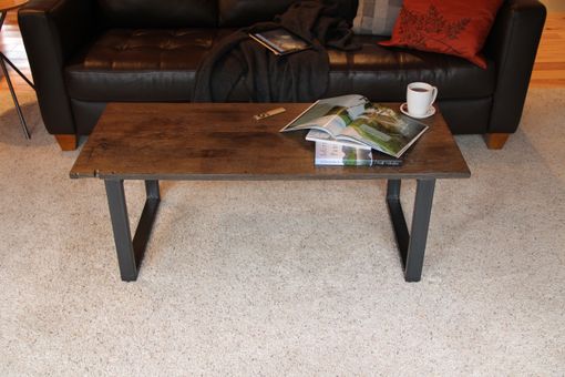 Custom Made Rustic Industrial Coffee Table Made Of Reclaimed Weathered Oak And Blackened Steel