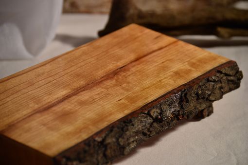 Custom Made Wild Cherry Natural Edge Bark-On Footed Serving Platter, Cutting Board, Sushi