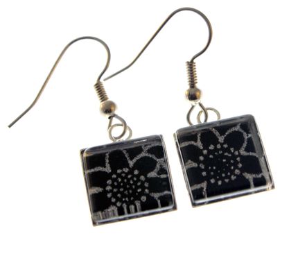 Custom Made Square Glass And Chiyogami Earrings